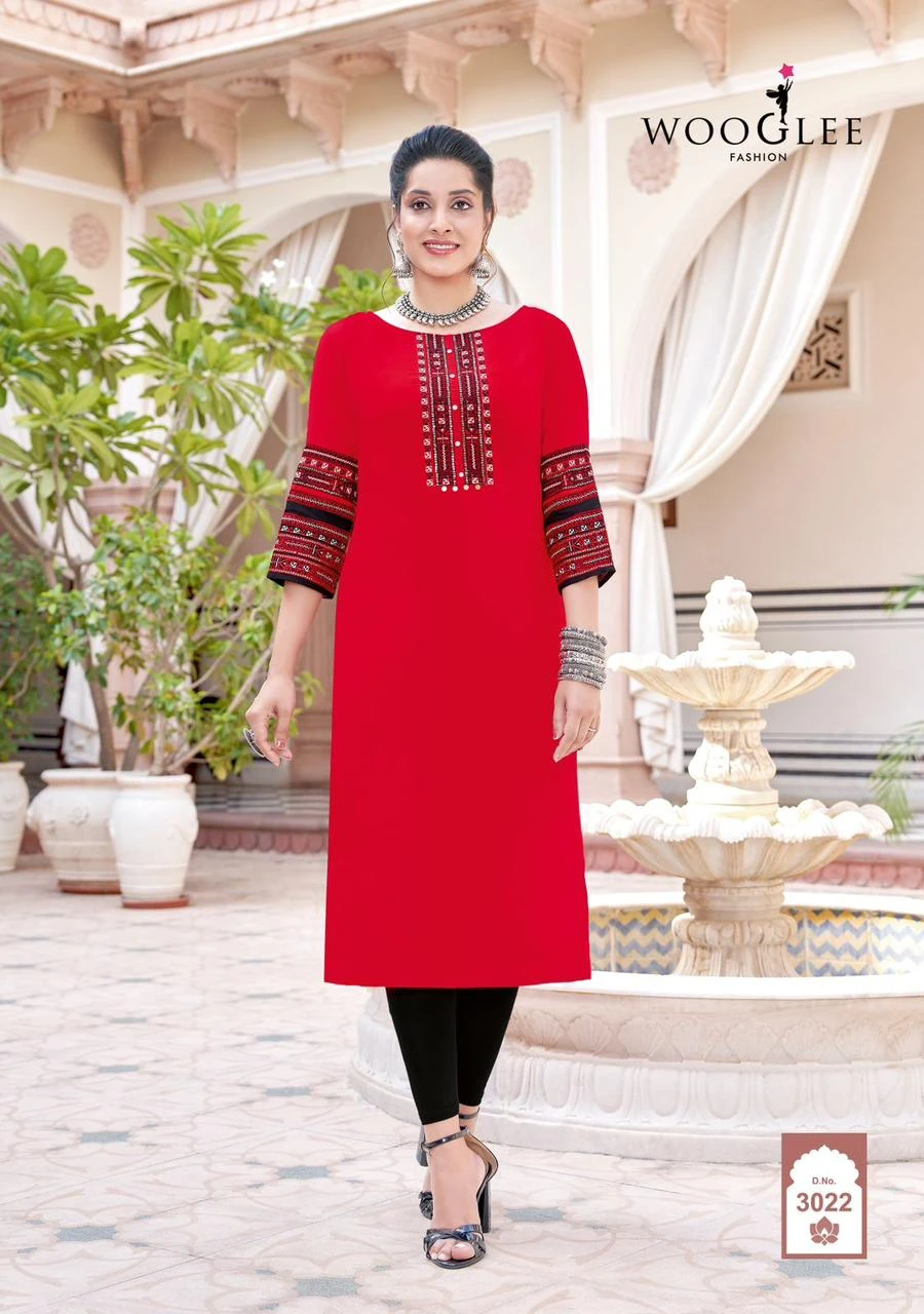 Wooglee Salonee Vol 5 Heavy Rayon Wholesale Fancy Kurtis Catalog — Wholesale Kurtis, Wooglee wholesale from Surat - Gallery Image 2